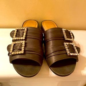 Asos Olive Green Slippers with rhinestone buckle
